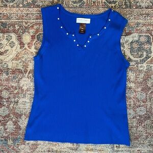 Vintage Studded V-Neck Knit Tank- sz Medium Petite